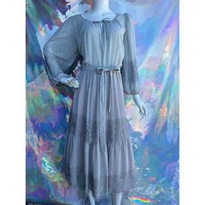 Silver Grey Spotted Flared Skirt Dress